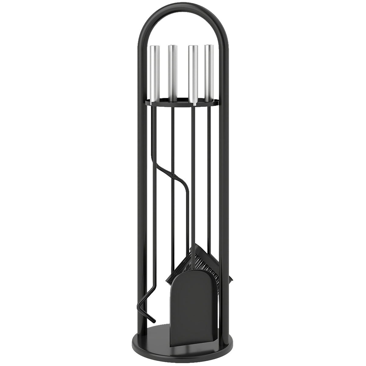 5-Piece Fireplace Tool Set with Brush, Shovel, Poker, Tongs & Stand, Silver Metal — product view 2
