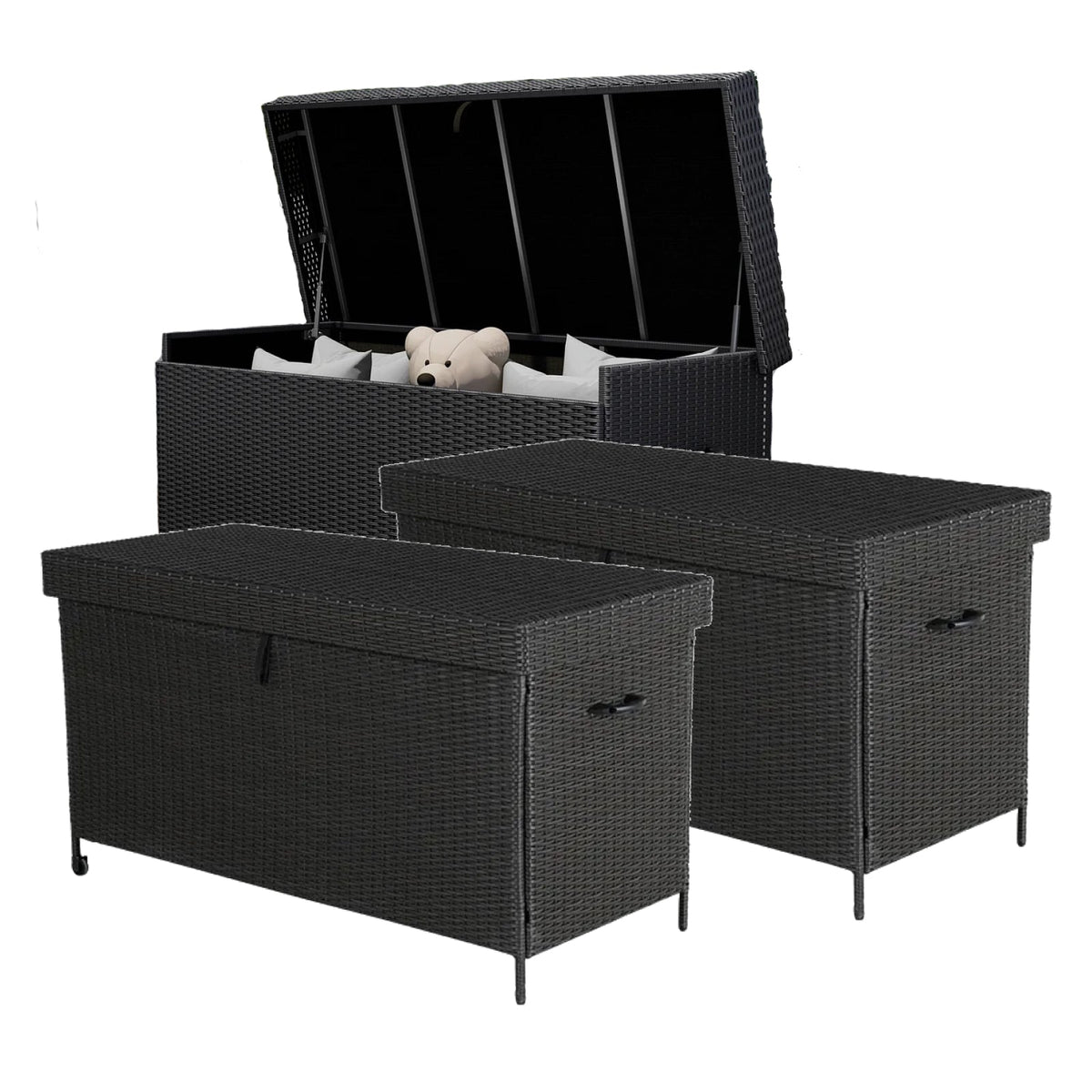 LOUNGE YARD 170-Gallon Outdoor Wicker Storage Box Set with Lid and Handles — product view 4