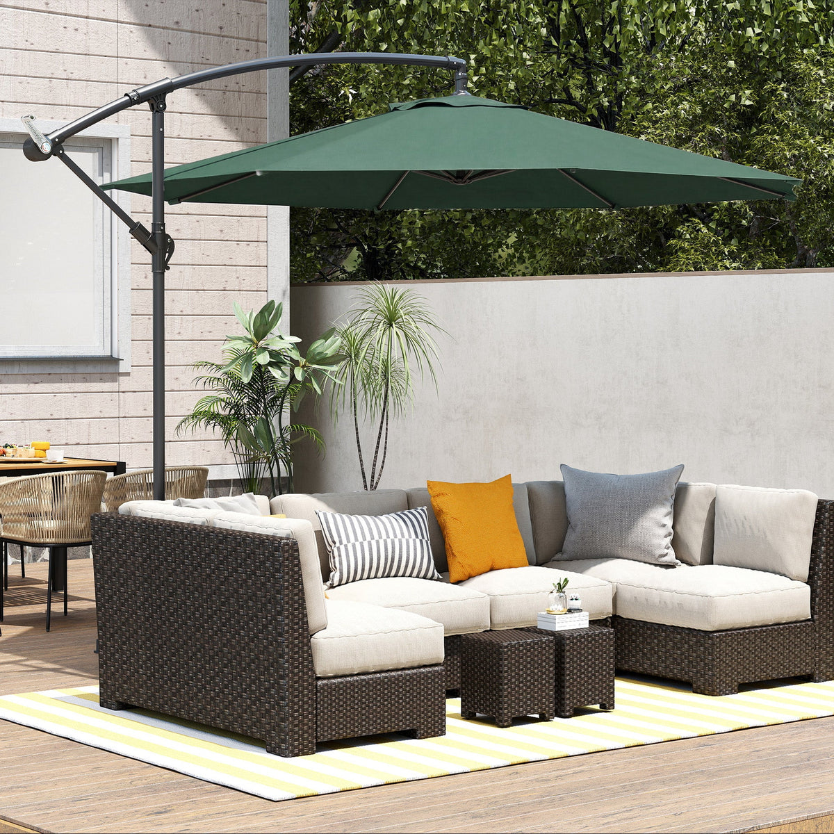 3 m Banana Parasol with Crank Handle, 8 Ribs & Cross Base, Dark Green — product view 4