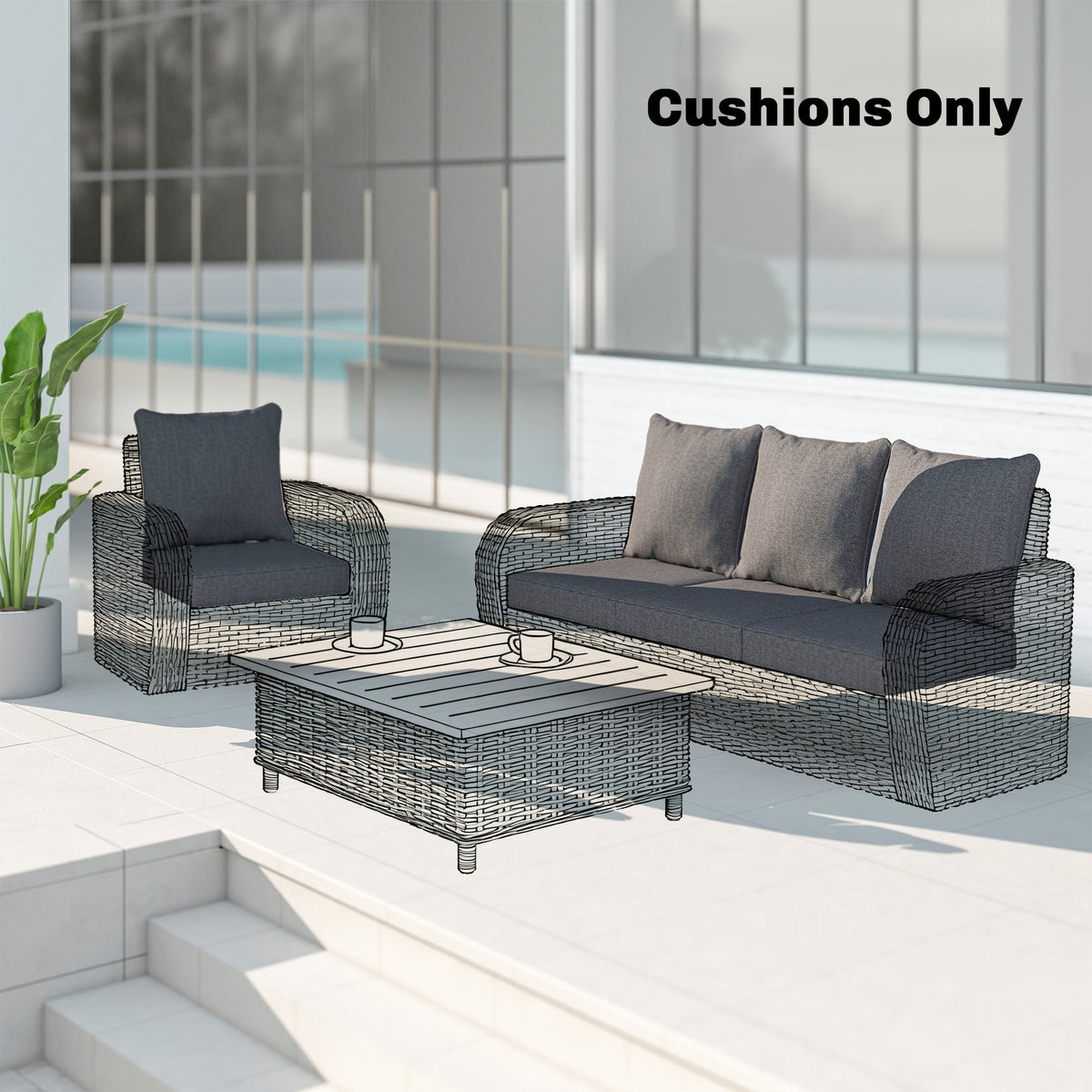 Set of 4 Outdoor Chair Cushions, 24" x 24", Grey — product view 3