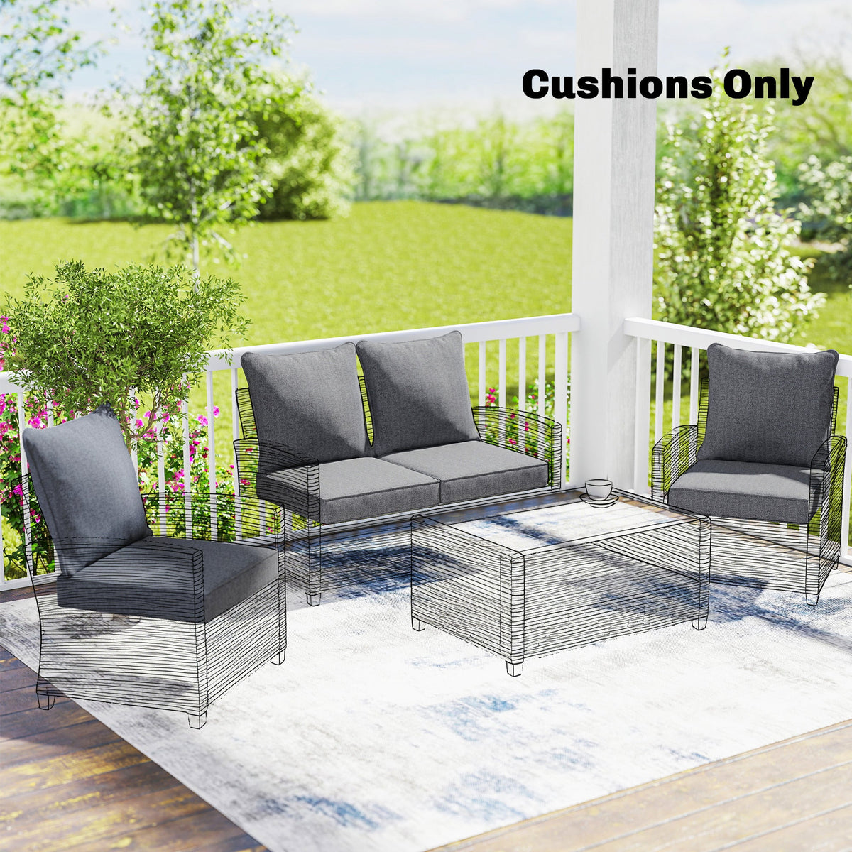Set of 4 Outdoor Chair Cushions, 24" x 24", Grey — product view 4