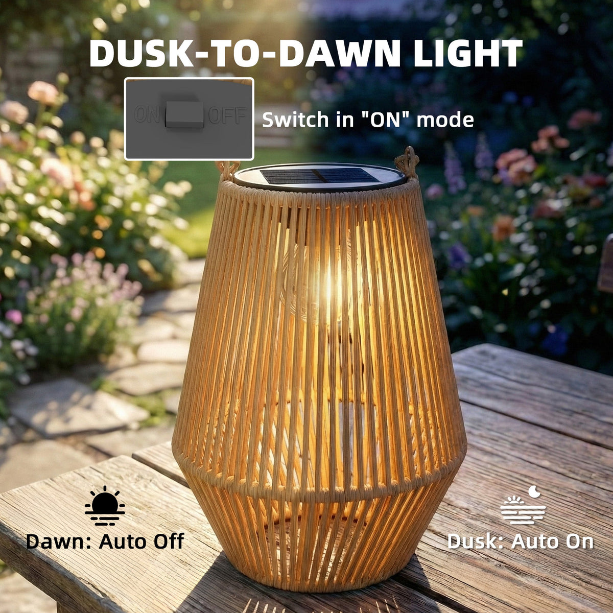 2 Pack Hanging Solar Rattan Lanterns with Auto On/Off, Brown — product view 7