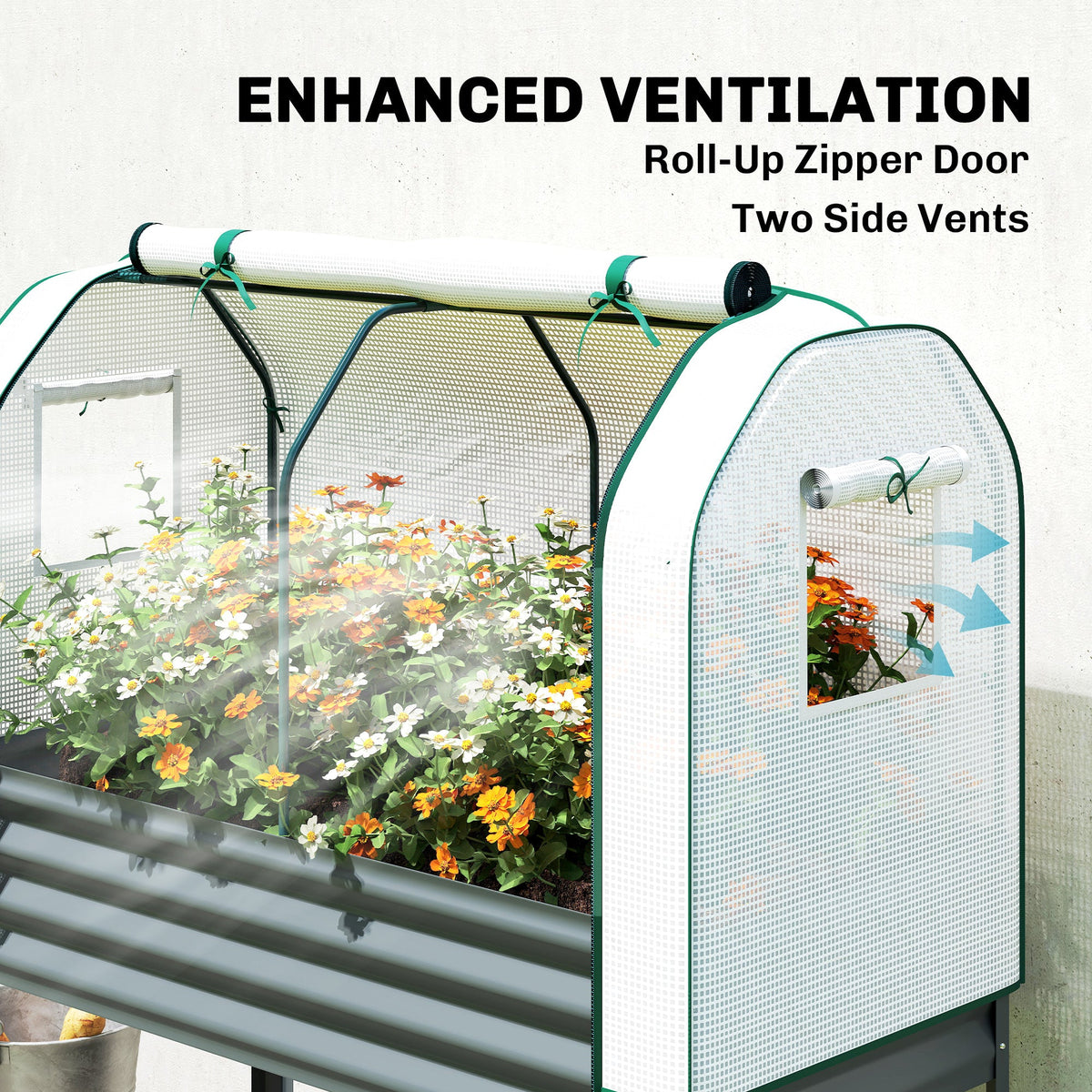 Galvanized Raised Garden Bed with Greenhouse Cover, Dark Gray — product view 7
