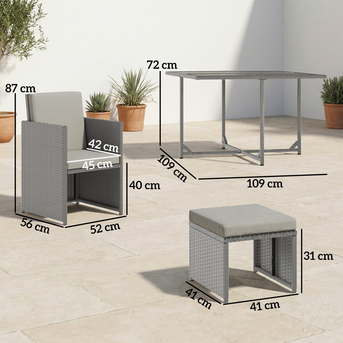 8 Seater Rattan Cube Garden Dining Set with Cushions, Light Grey — product view 5