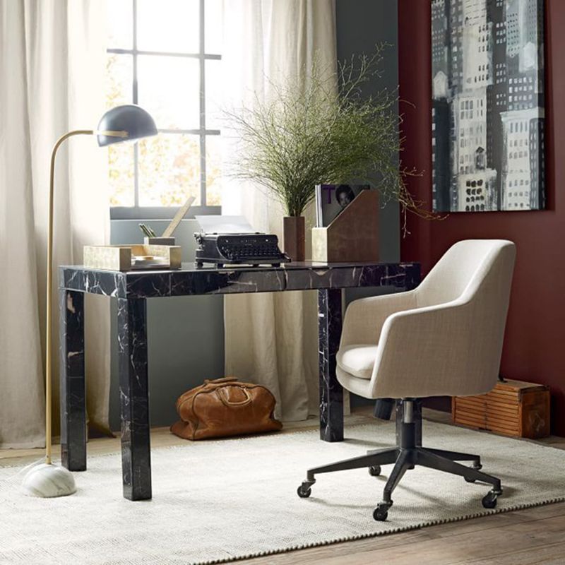Eryn Floor Lamp Semi Circular Retro/Minimalist, Metal/Marble, Black, Bedroom — product view 6