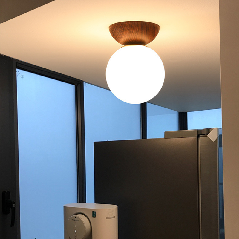 Valentina Nordic Japanese Glob LED Ceiling/Pendant Light Metal Glass Bedroom, Burlywood — product view 3