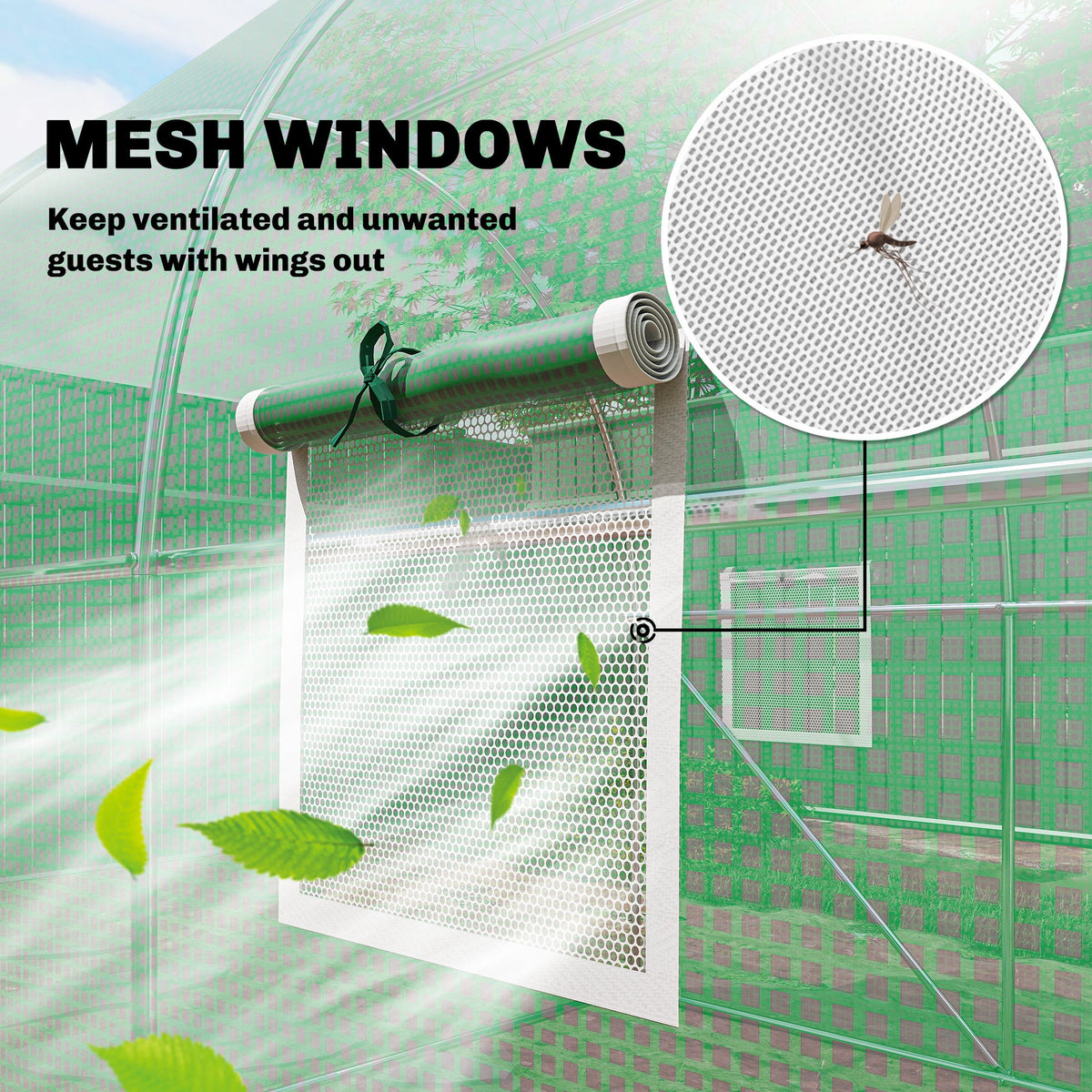 7' x 10' Walk-in Polytunnel Greenhouse with Hinged Door & 6 Mesh Windows — product view 6