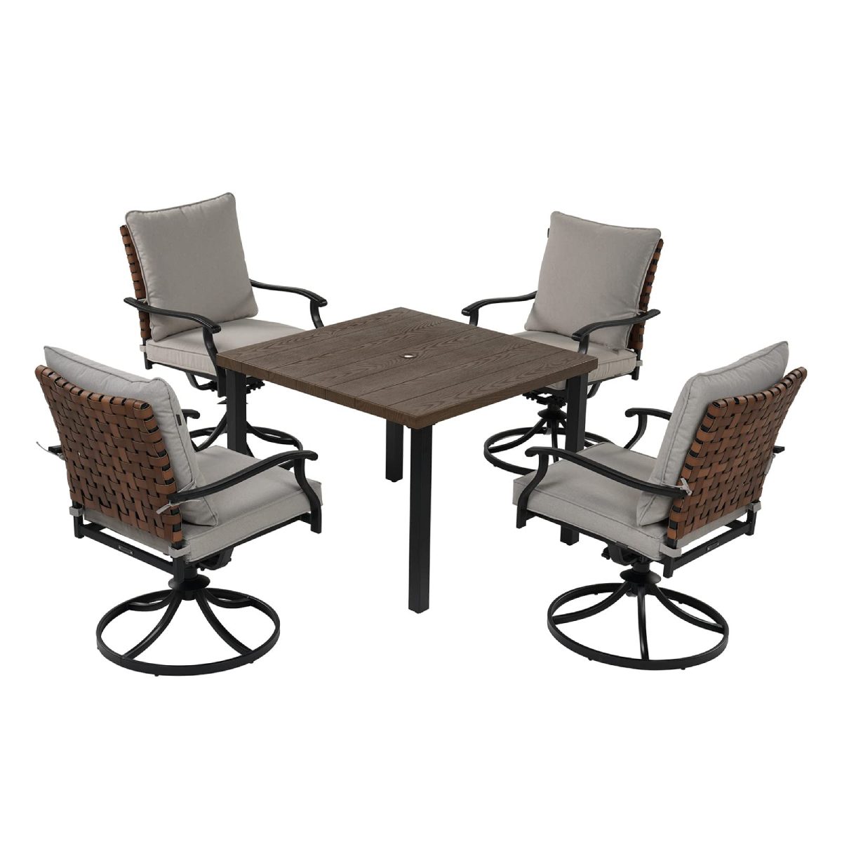 LOUNGE YARD 5 Pieces Outdoor Dining Set,4 Steel Resin Wicker Swivel Patio Chairs&Square Dining Table — product view 1