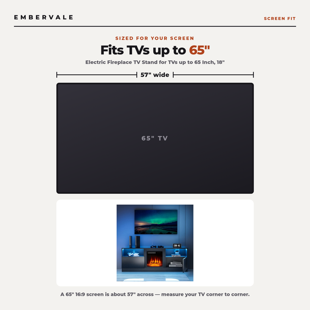 Electric Fireplace TV Stand for TVs up to 65 Inch, 18" Firebox for Living Rooms — product view 4