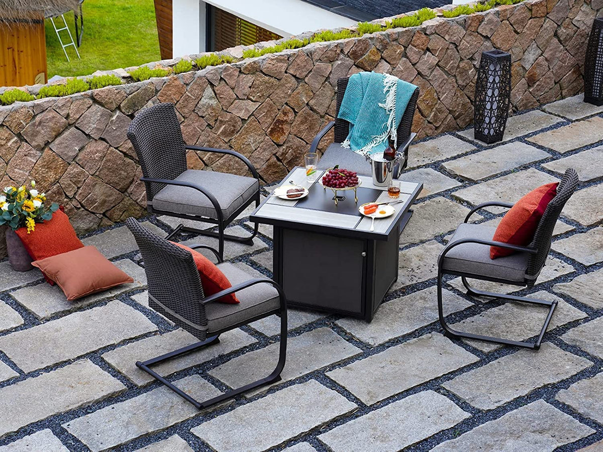 LOUNGE YARD Dining Set with 4 Chairs and 32 Inch Square Propane Fire Table — product view 3