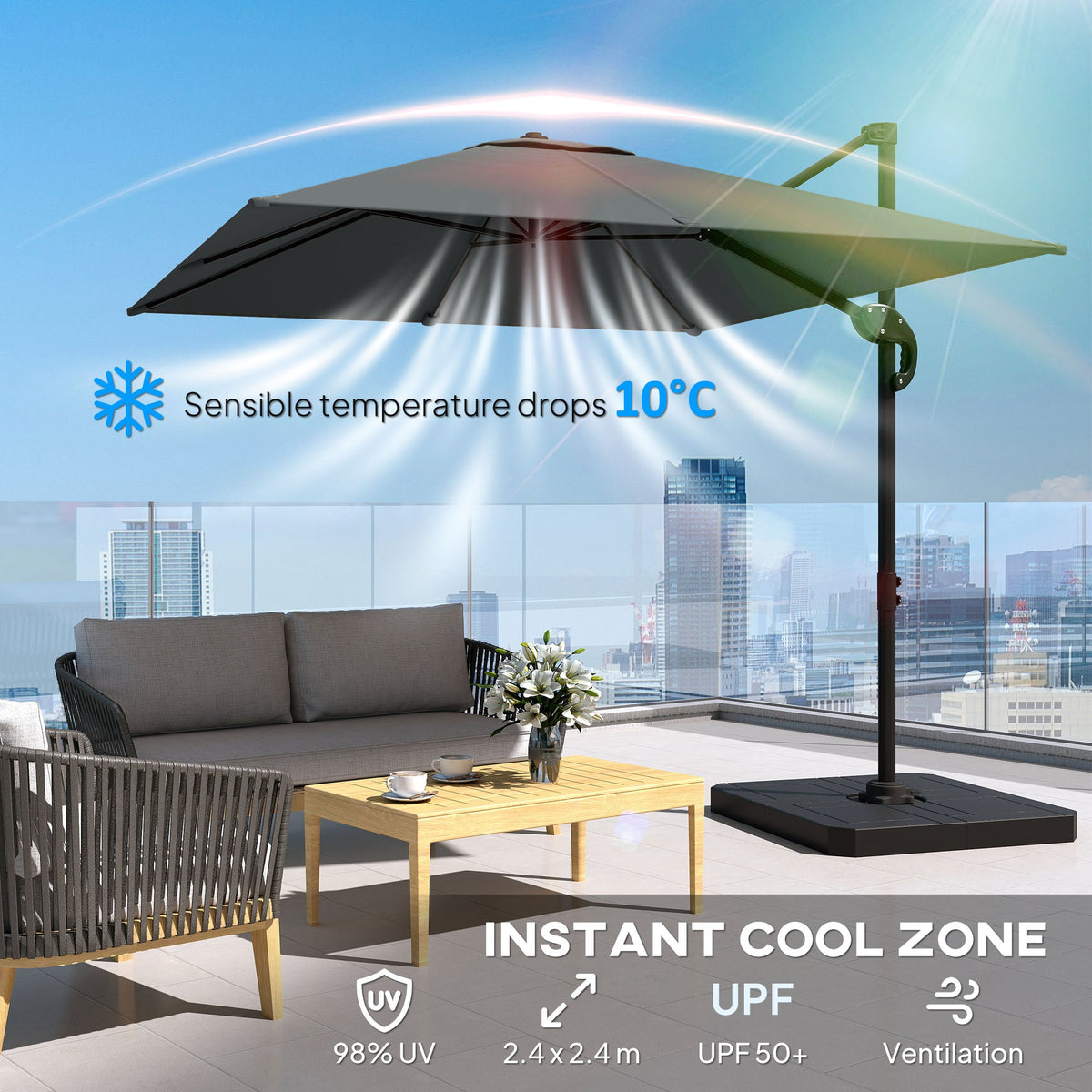 8' x 8' Cantilever Patio Umbrella with Base Weights, Dark Grey — product view 7