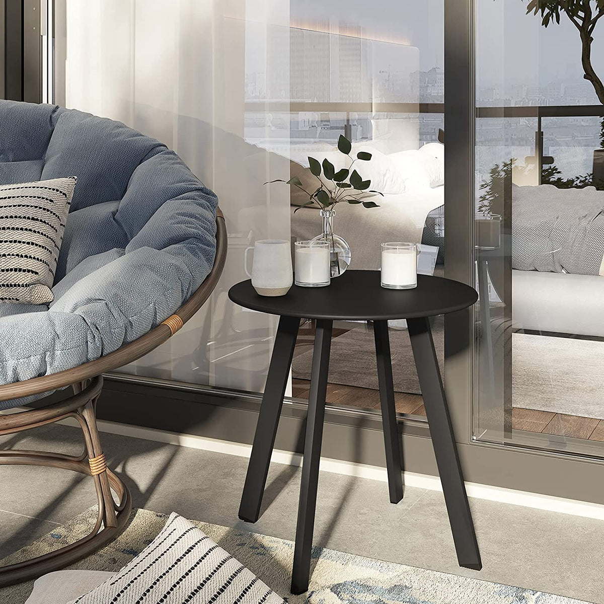 LOUNGE YARD Steel Patio Side Table, Weather Resistant Outdoor Round End Table — product view 4