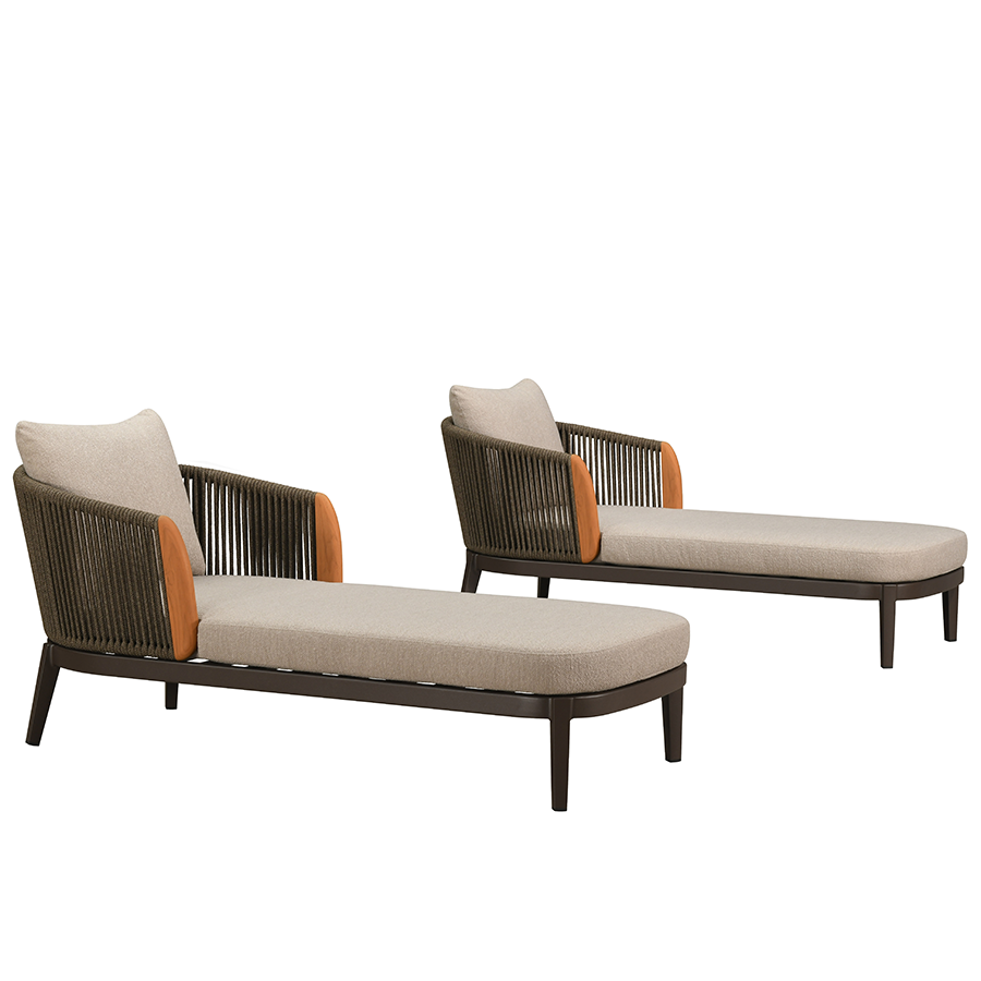 PURPLE LEAF Standard Hailar Olefin Patio Chaise Lounge Chair , Upholstered Pool Aluminium Lounge Chairs for Outdoor with Teak Armres for Deck, Pool, Lawn, Garden, Courtyard, Porch — product view 2