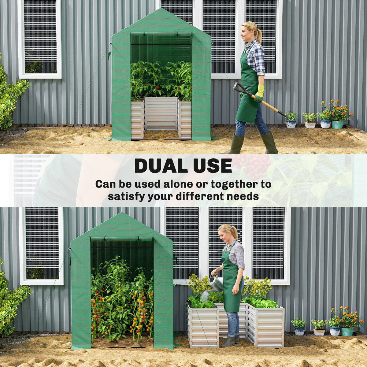 56" x 56" x 75" Raised Garden Bed Greenhouse with PE Cover, Green — product view 6