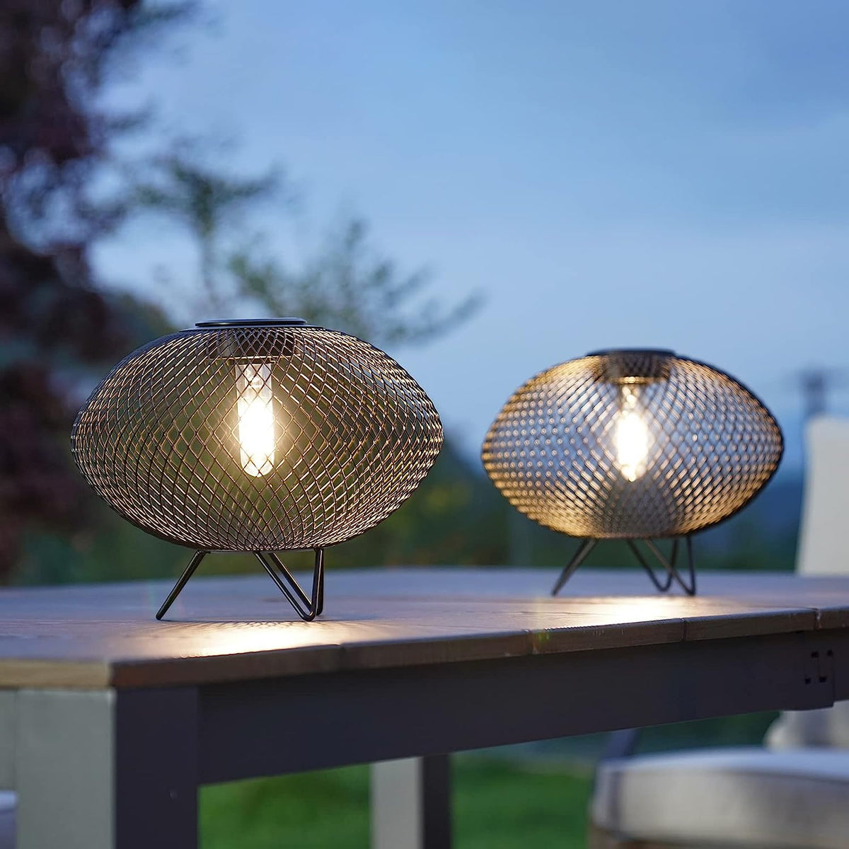 LOUNGE YARD Shadow Solar Powered 8"H Table Lamp 2-Pack Metal Wire Shade, LED Modern Outdoor Lantern — product view 1