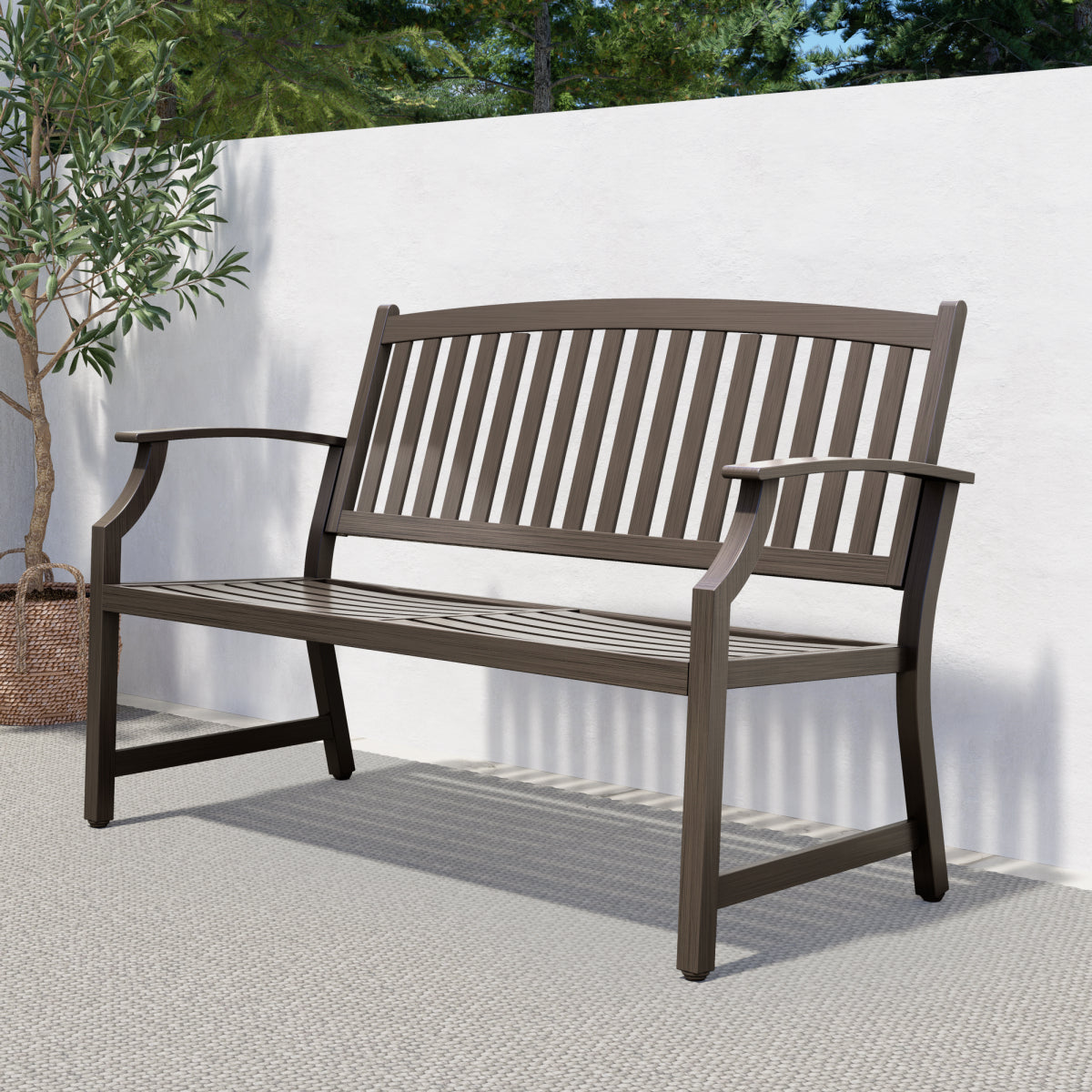 LOUNGE YARD Outdoor Benches - Anti-Rust Aluminum and Steel Garden Bench with Faux Wood Finish for Patio and Park Furniture — product view 5