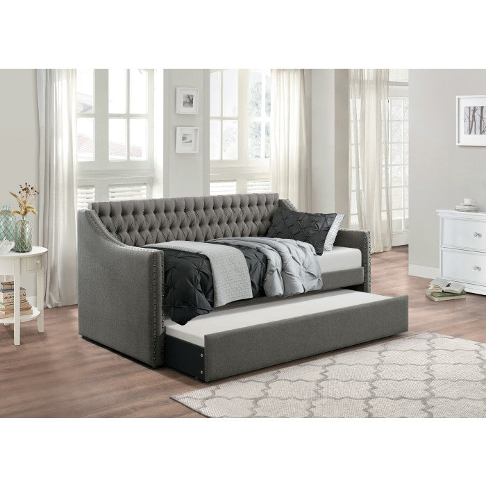 Tulney Dark Gray Button Tufted Fabric Twin Day Bed with Trundle – 4966DG — product view 1