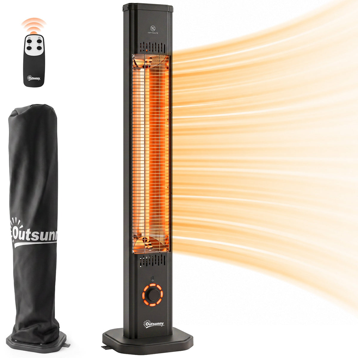 2000 W IR Patio Heater with Cover, Wall or Freestanding, Knob & Remote, Black — product view 1
