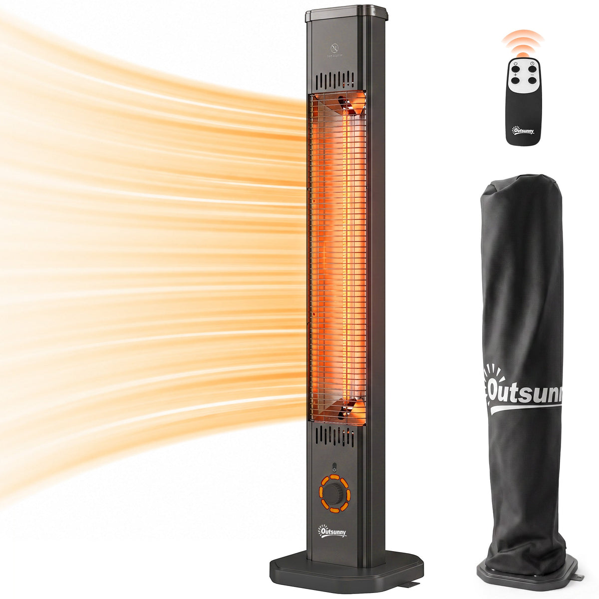 2000 W IR Patio Heater with Cover, Wall or Freestanding, Knob & Remote, Black — product view 2