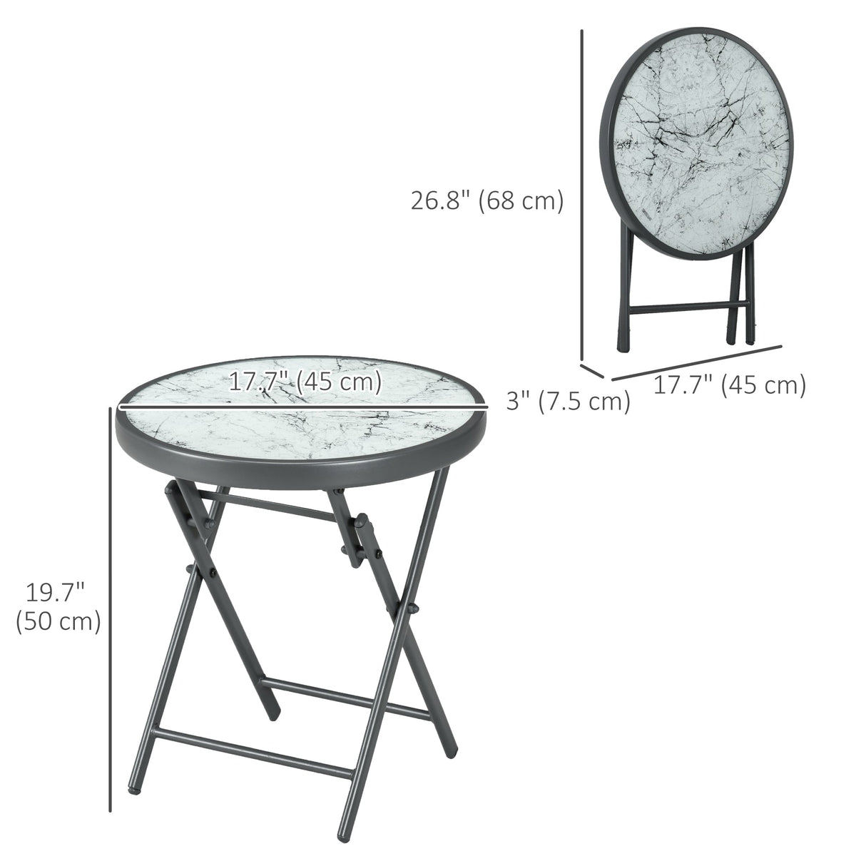 18" Outdoor Round Folding Table with Tempered Glass Top, White — product view 5