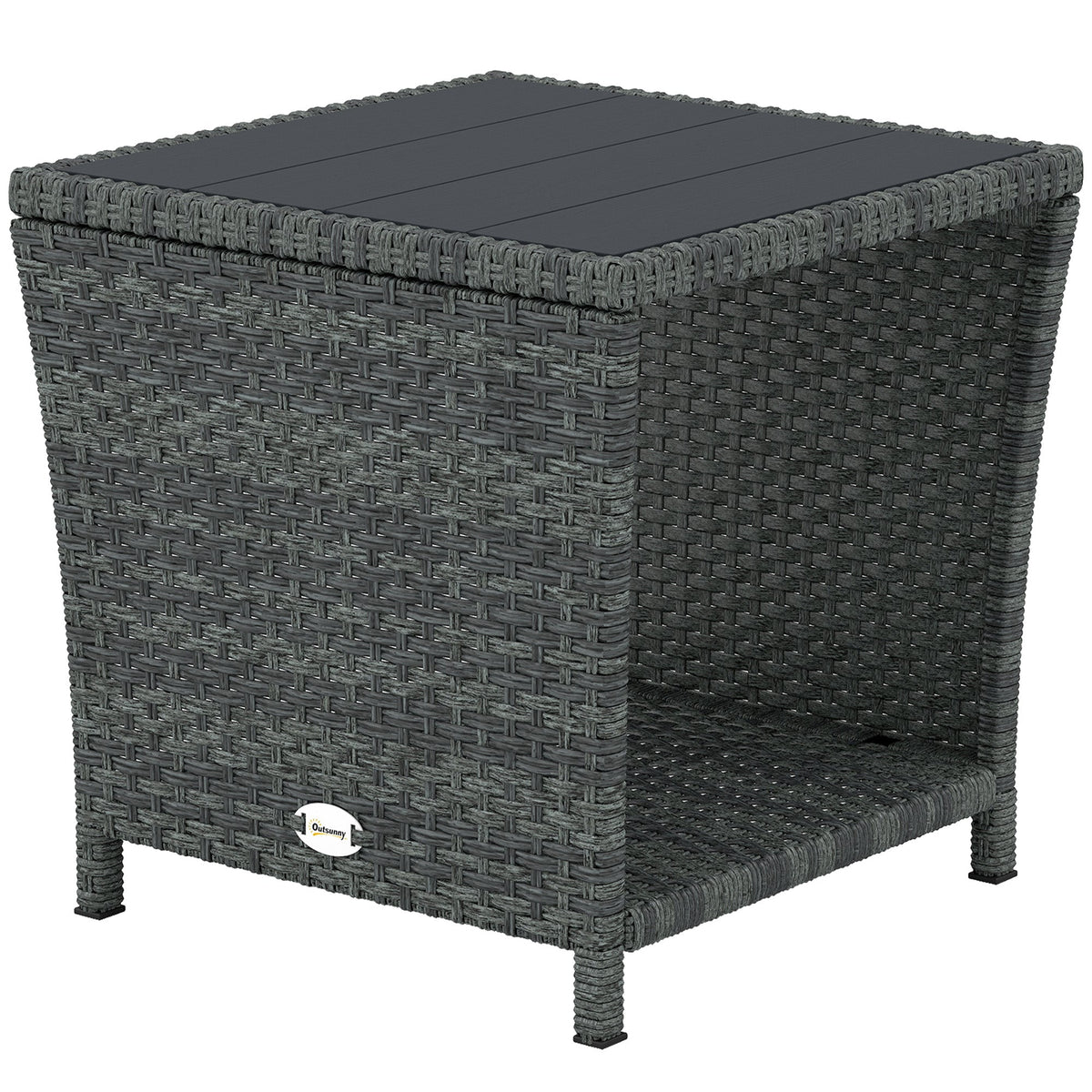2-Tier PE Rattan Side Table with Storage Shelf, Grey — product view 2