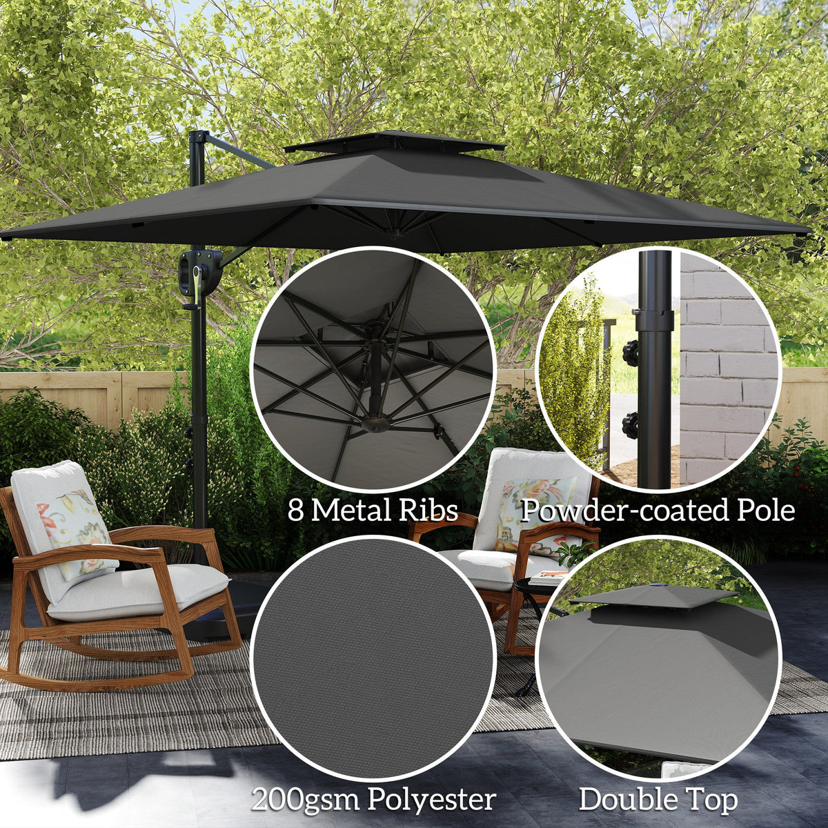 8' x 9' Square Cantilever Patio Umbrella with Fillable Base, Dark Grey — product view 7