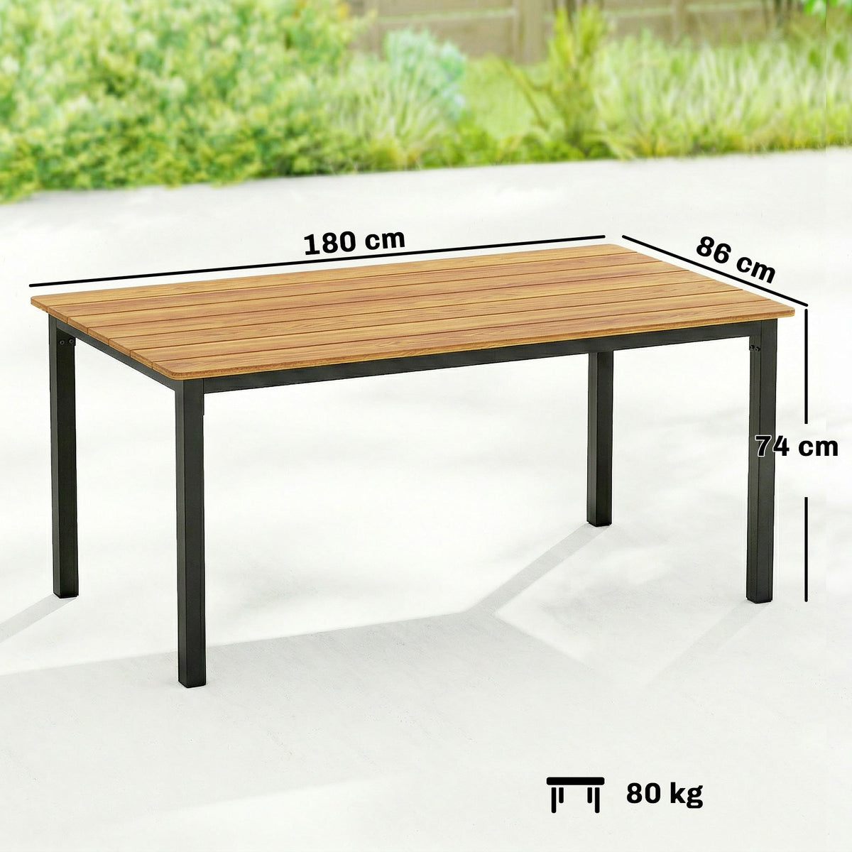 180 x 86 cm Garden Dining Table for 6-8 with Wood Slatted Top, Teak — product view 5