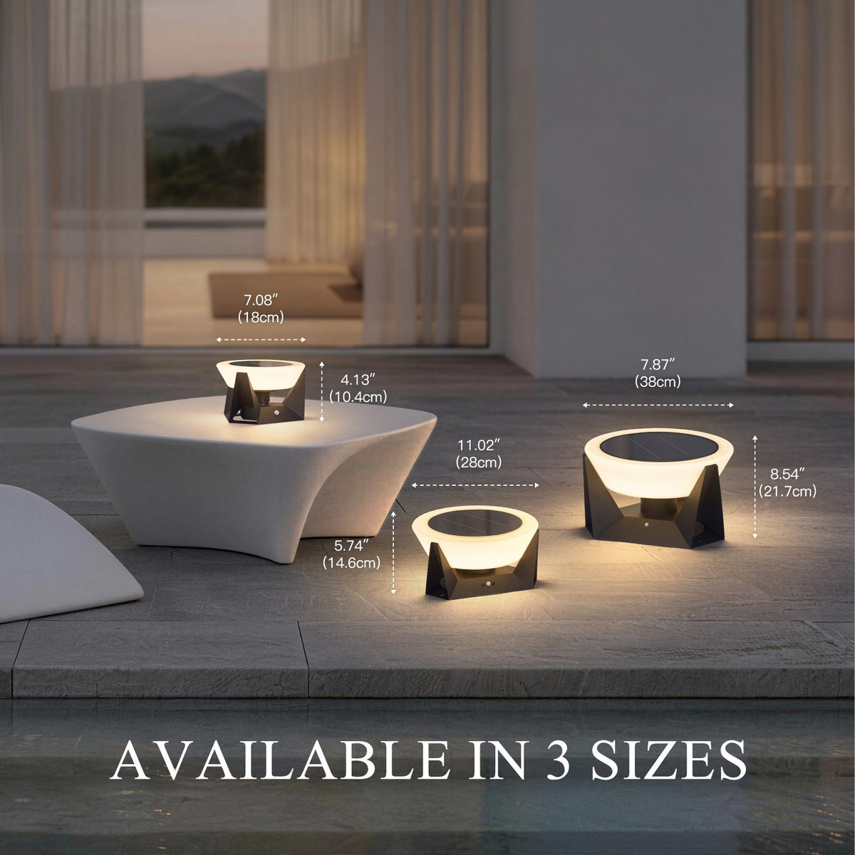 RIRZ HALO Solar Outdoor Floor Lamp LED Warm White Patio Garden Poolside — 18cm 28cm 38cm — product view 6