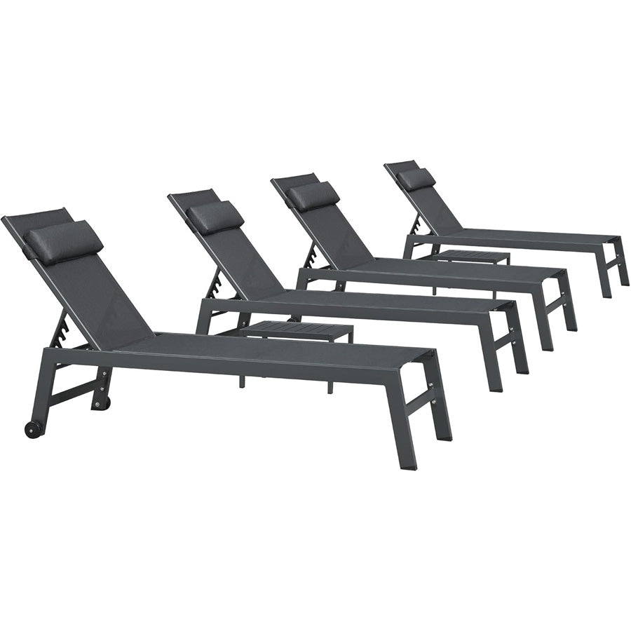 PURPLE LEAF Outdoor Lounge Chair Patio Chaise Pool Lounger Aluminum Frame with Side Table and Wheels for Outside Sunbathing Tanning Recliner Including Pillows — product view 7
