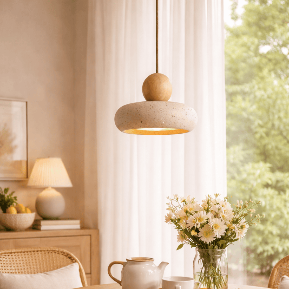 Sunlace Agate LED Pendant Light Natural Stone Minimalist Dining Room Bar — Light Wood Walnut — product view 1