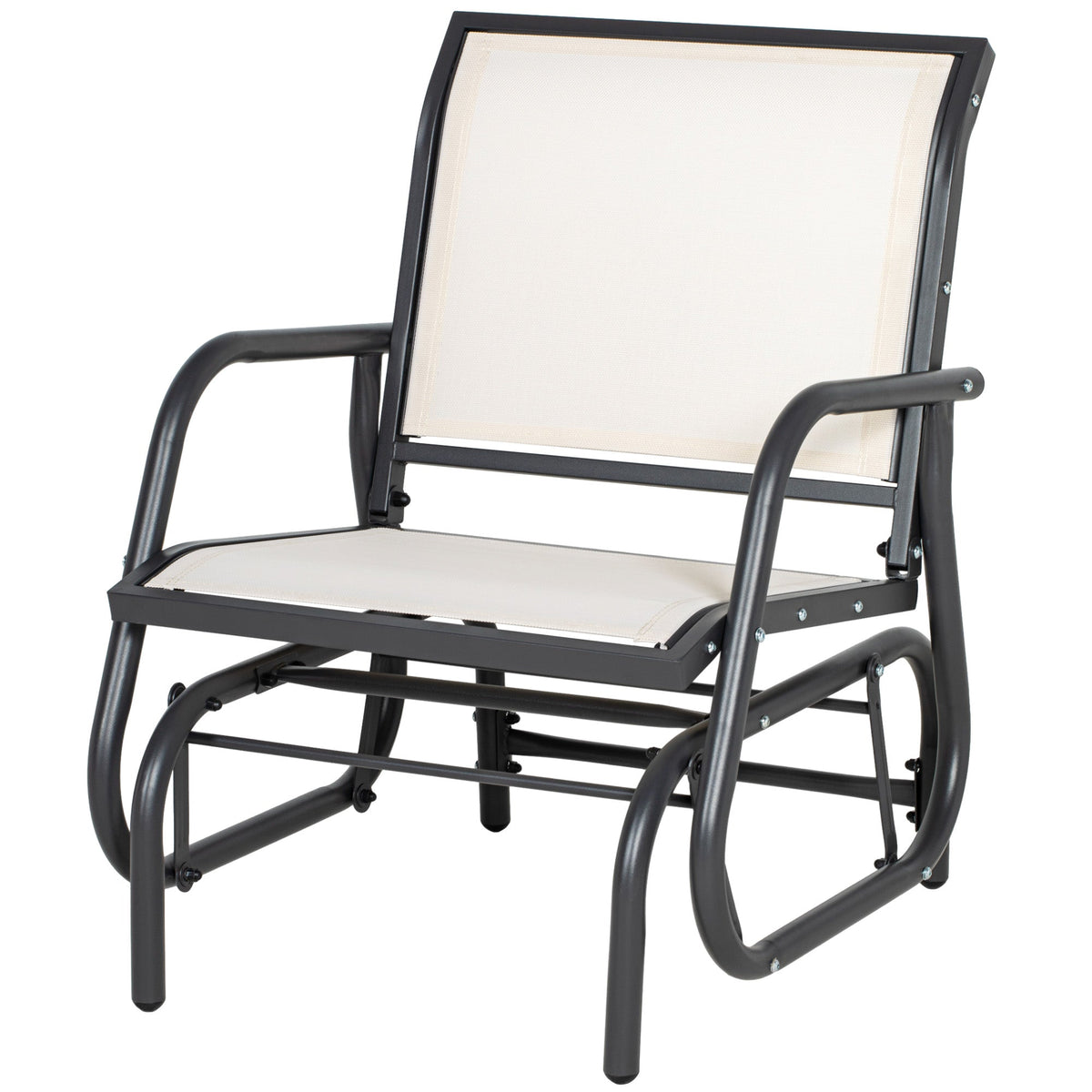 Porch Glider Chair with Mesh Fabric, Curved Armrests and Steel Frame, Cream White — product view 2