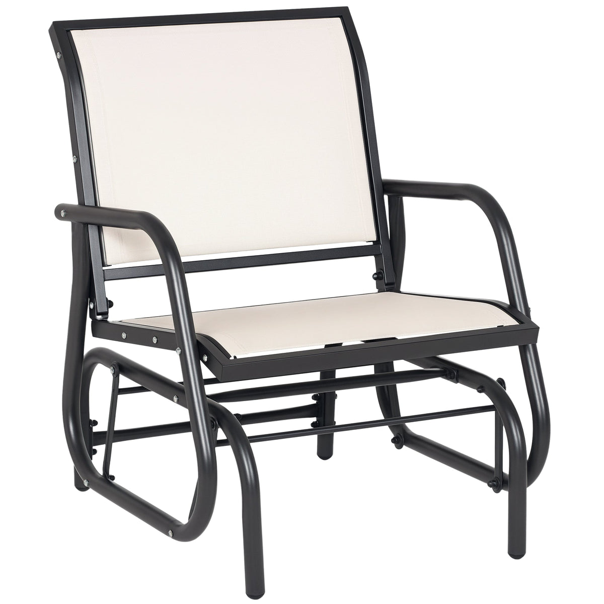 Porch Glider Chair with Mesh Fabric, Curved Armrests and Steel Frame, Cream White — product view 1
