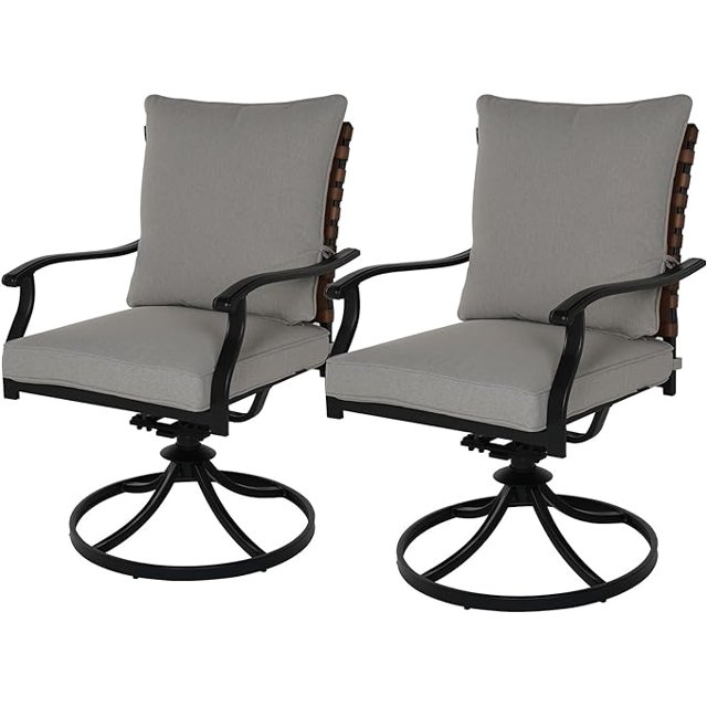 LOUNGE YARD 2-Piece Outdoor Dining Chair Set, 2 Steel Leather-Look Wicker 360-Degree Swivel Patio Chair — product view 2