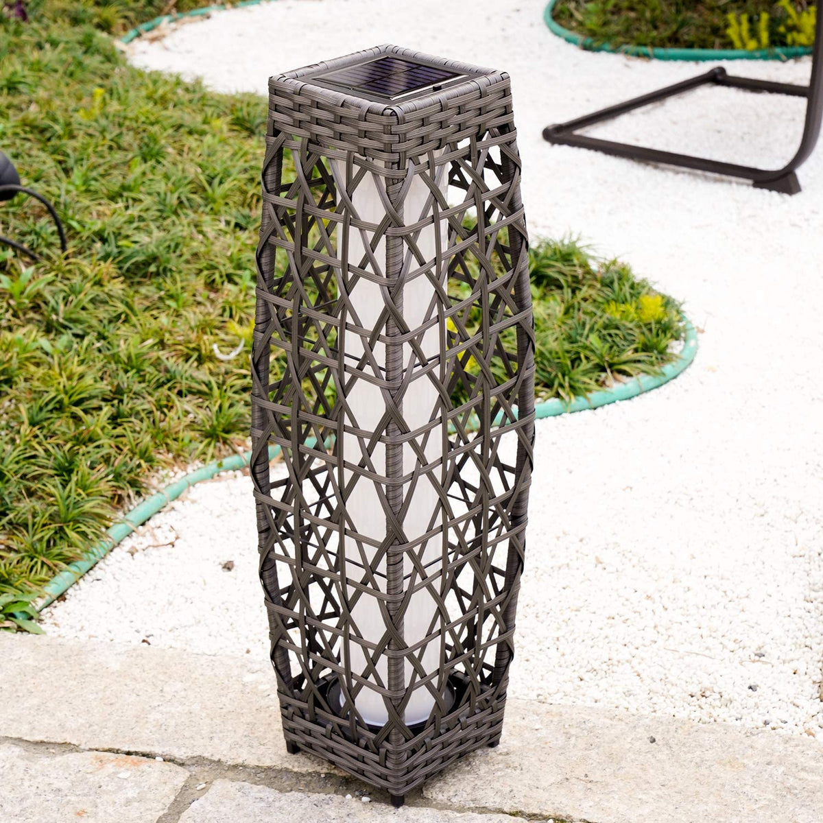 LOUNGE YARD Cindy Solar Lamp, Solar-Powered Woven Resin Wicker Floor Lamp — product view 7