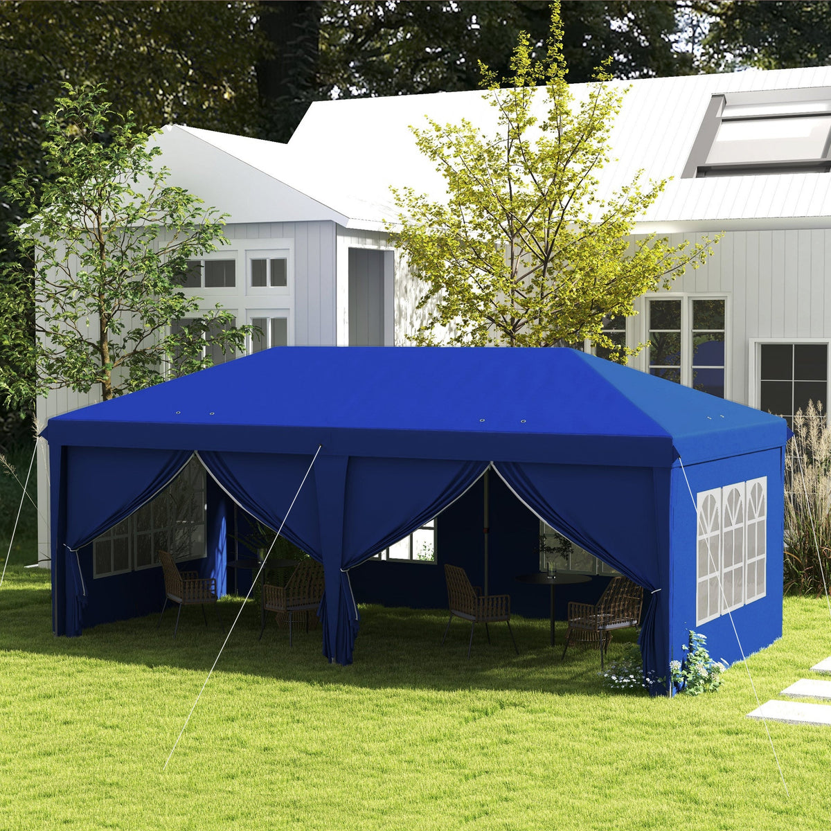 3 x 6 m Garden Pop Up Gazebo with Sidewalls, Windows, Carry Bag, Blue — product view 3