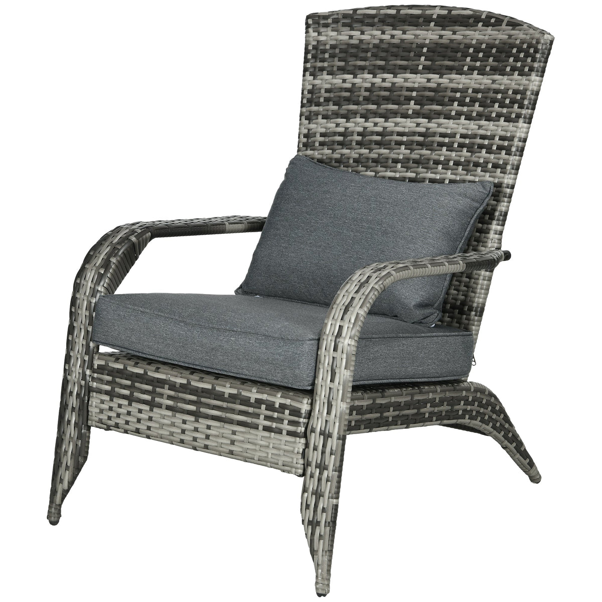 Patio Wicker Adirondack Chair with Soft Cushions and Curved Back, Grey — product view 2