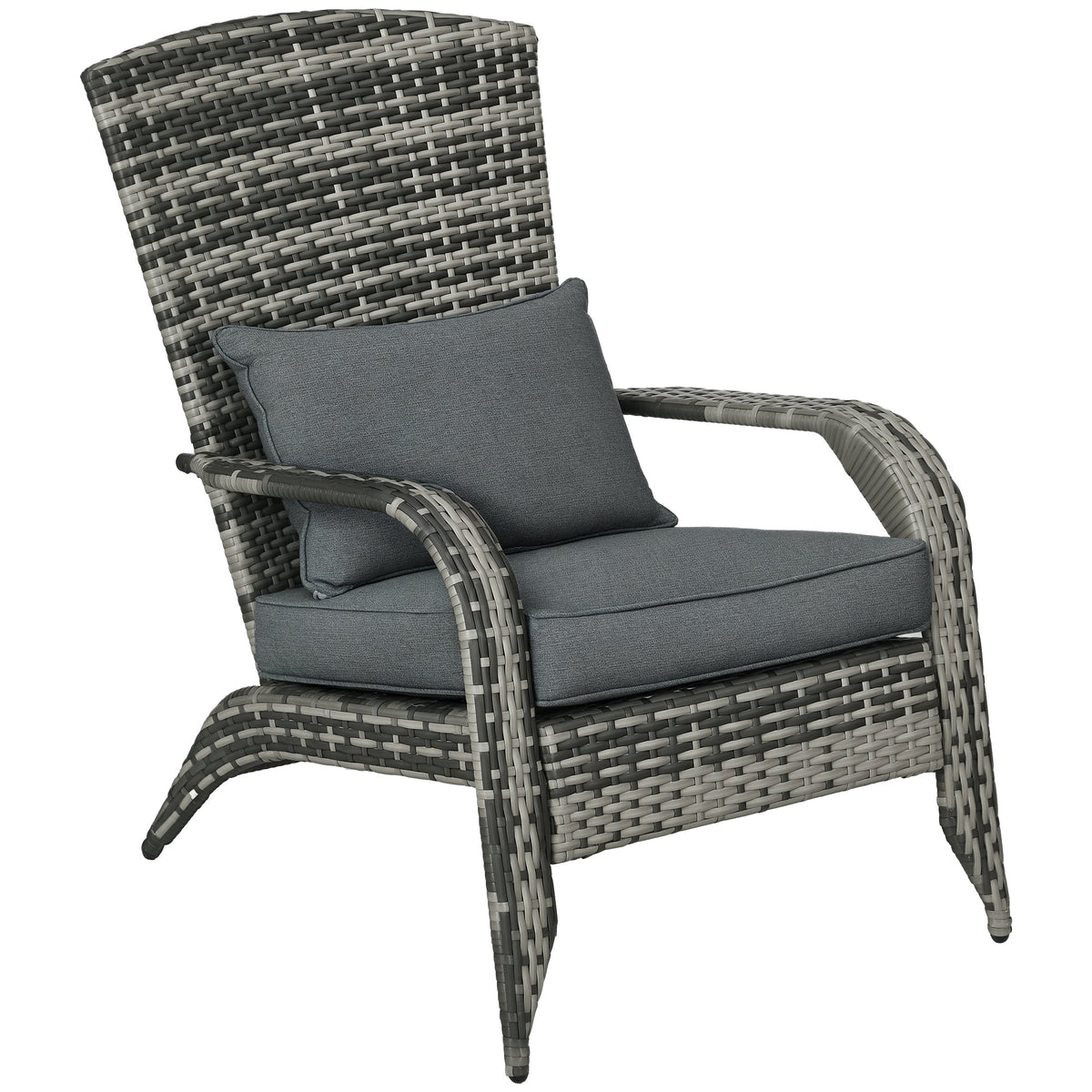 Patio Wicker Adirondack Chair with Soft Cushions and Curved Back, Grey — product view 1