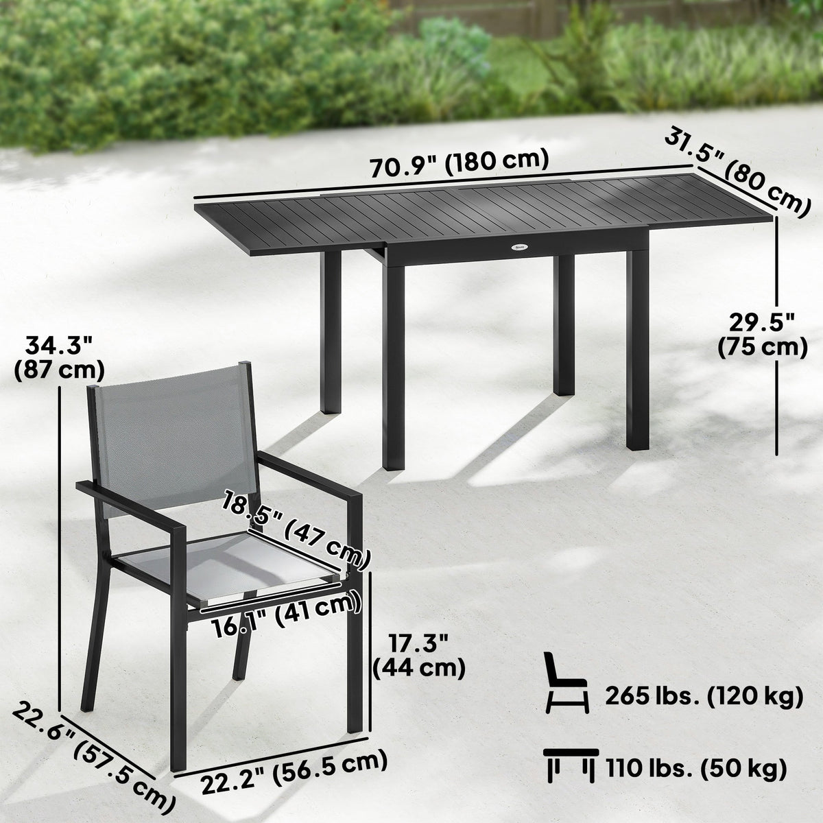7 Piece Outdoor Dining Set with Extendable Table and Stackable Chairs — product view 5