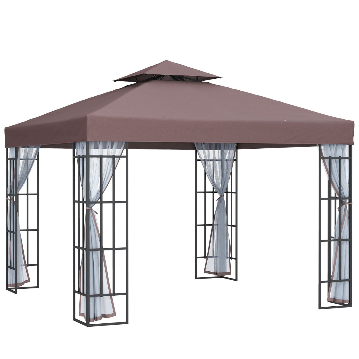 3 x 3m Patio Gazebo with 2 Tier Roof & Mosquito Netting, Coffee — product view 1
