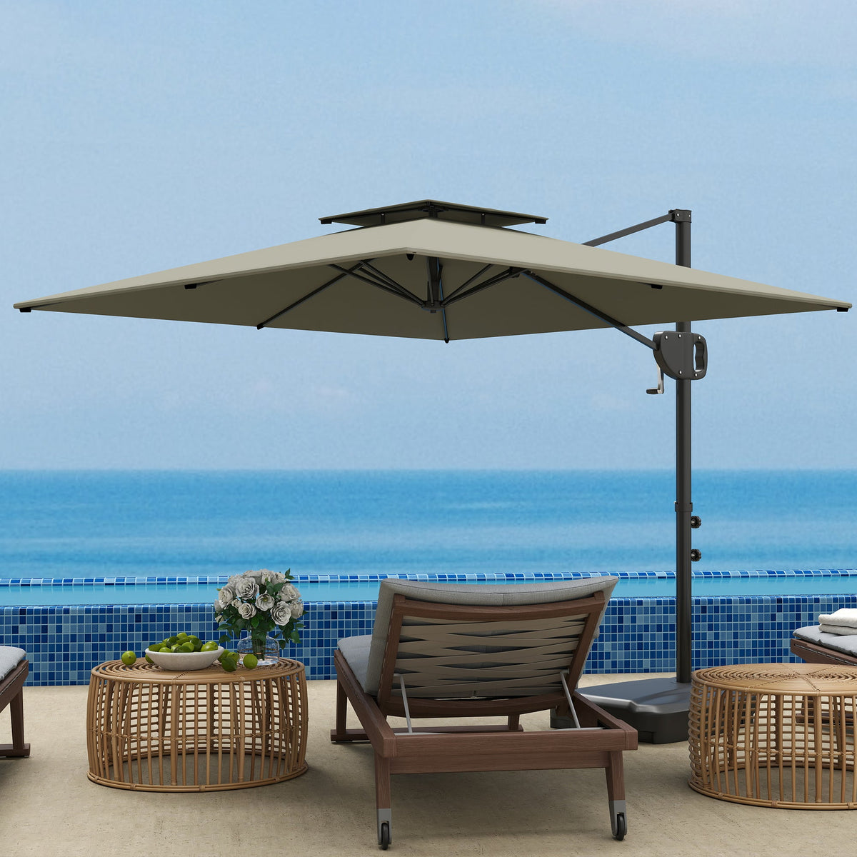 8' x 9' Square Cantilever Patio Umbrella with Fillable Base, Light Grey — product view 4