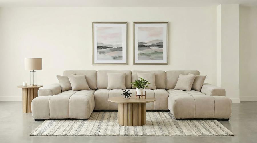 Cannella Beige Textured U-Shaped Double Chaise Sectional Sofa – 500350 — product view 1