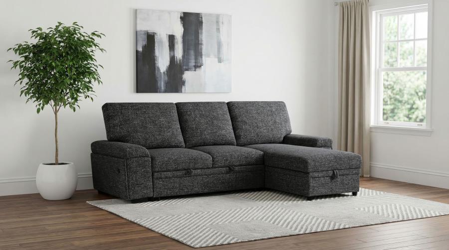 Demko Granite Linen-Like Fabric Sleeper Sectional Sofa with Storage Chaise, Bluetooth & USB Charging – 500355 — product view 1