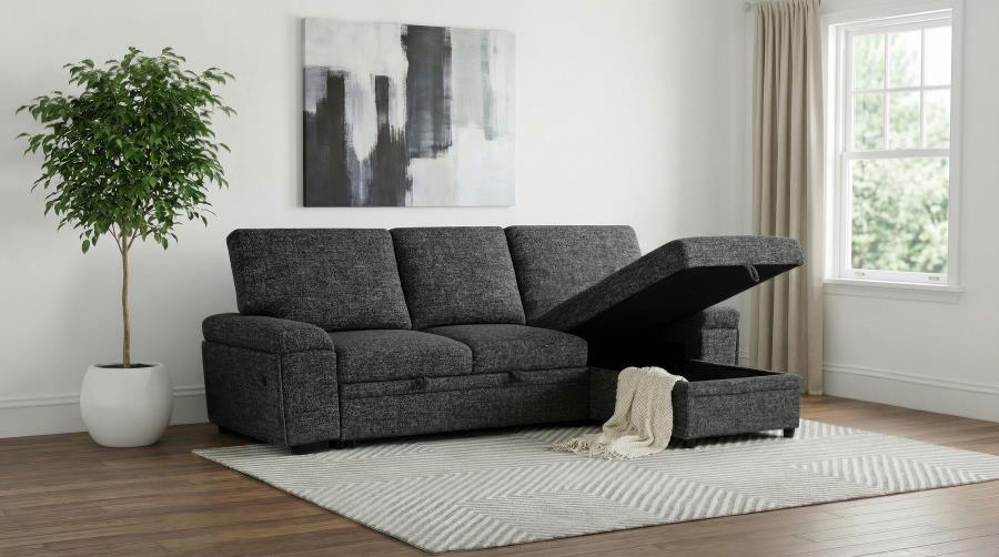 Demko Granite Linen-Like Fabric Sleeper Sectional Sofa with Storage Chaise, Bluetooth & USB Charging – 500355 — product view 2