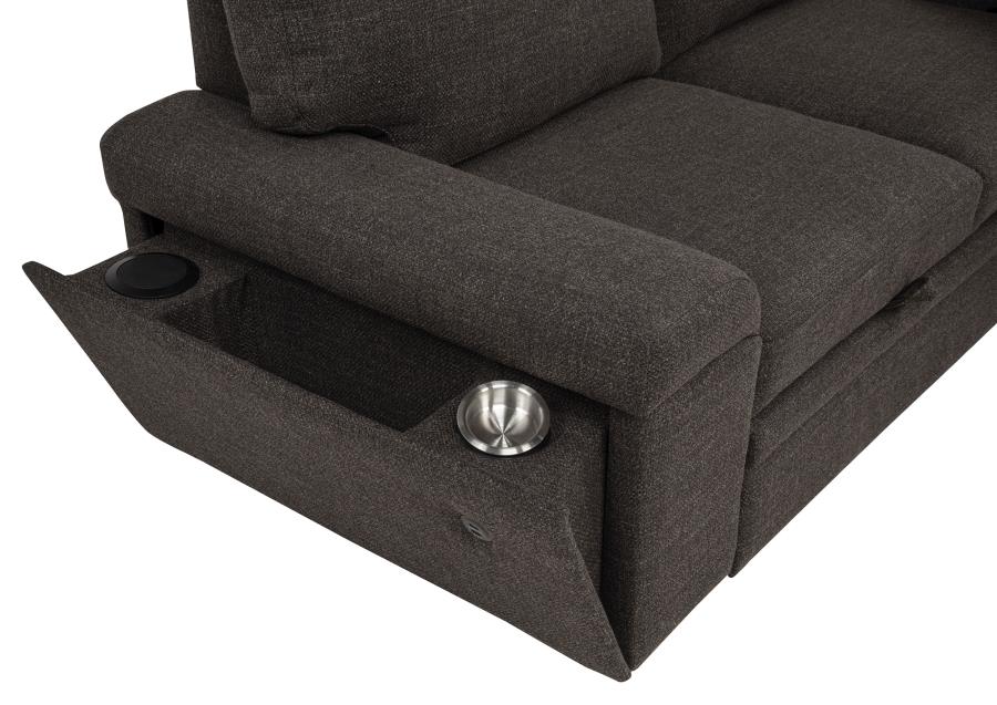 Demko Brown Linen-Like Fabric Sleeper Sectional Sofa with Storage Chaise, Bluetooth & USB Charging – 500356 — product view 5