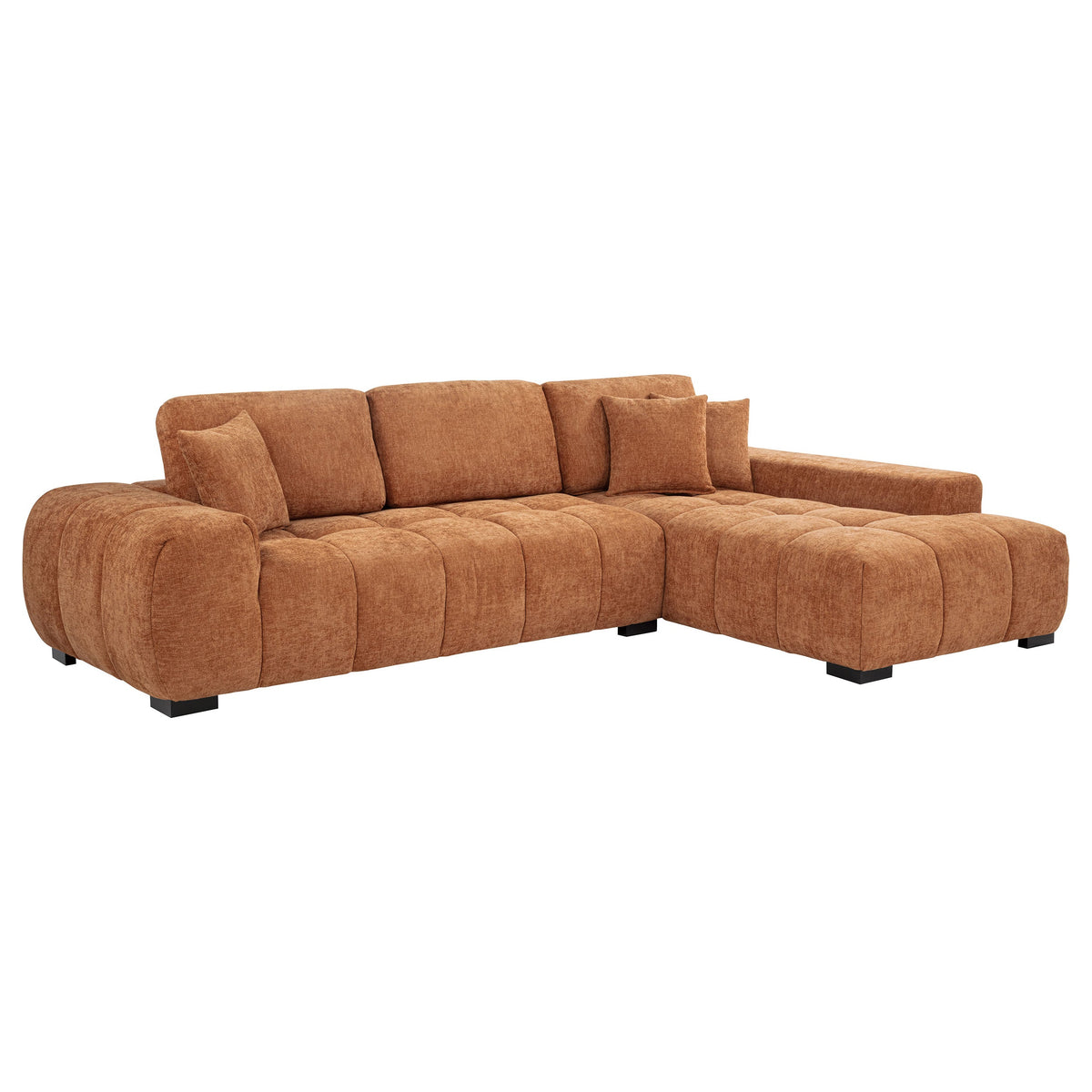 Octavia Orange Fabric Grid-Tufted Mid-Century Modern Sectional Sofa with Chaise – 509350 — product view 2