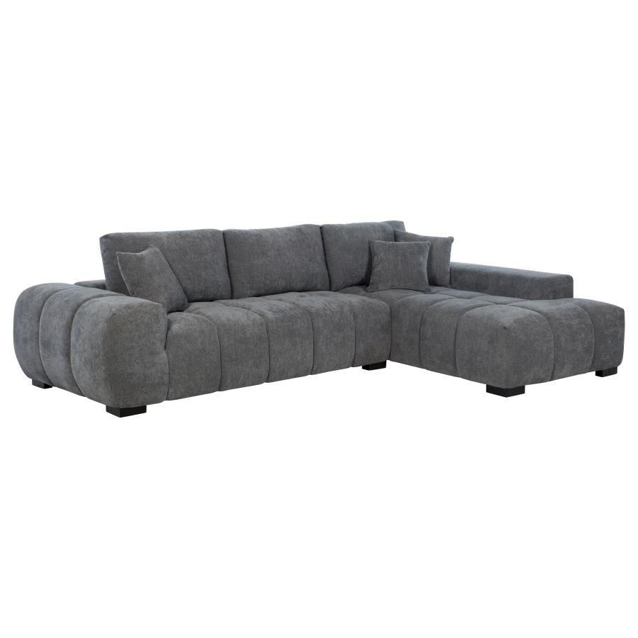 Octavia Charcoal Grey Fabric Grid-Tufted Mid-Century Modern Sectional Sofa with Chaise – 509965 — product view 2
