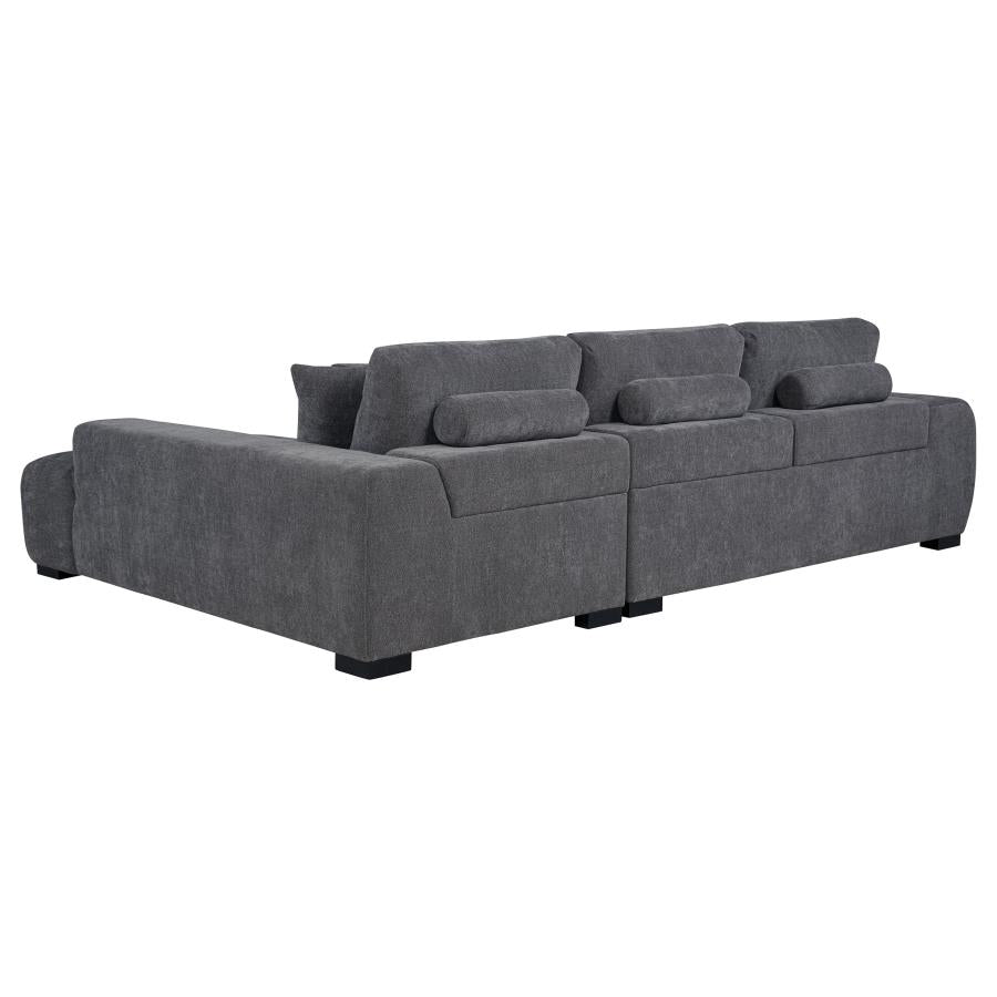 Octavia Charcoal Grey Fabric Grid-Tufted Mid-Century Modern Sectional Sofa with Chaise – 509965 — product view 3