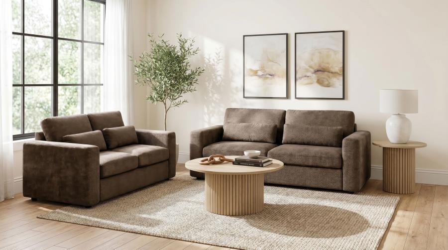 Coaster Amador 2-Pc Chocolate Chenille Fabric Sofa and Love Seat Set with Track Arms – 511234-S2 — product view 1