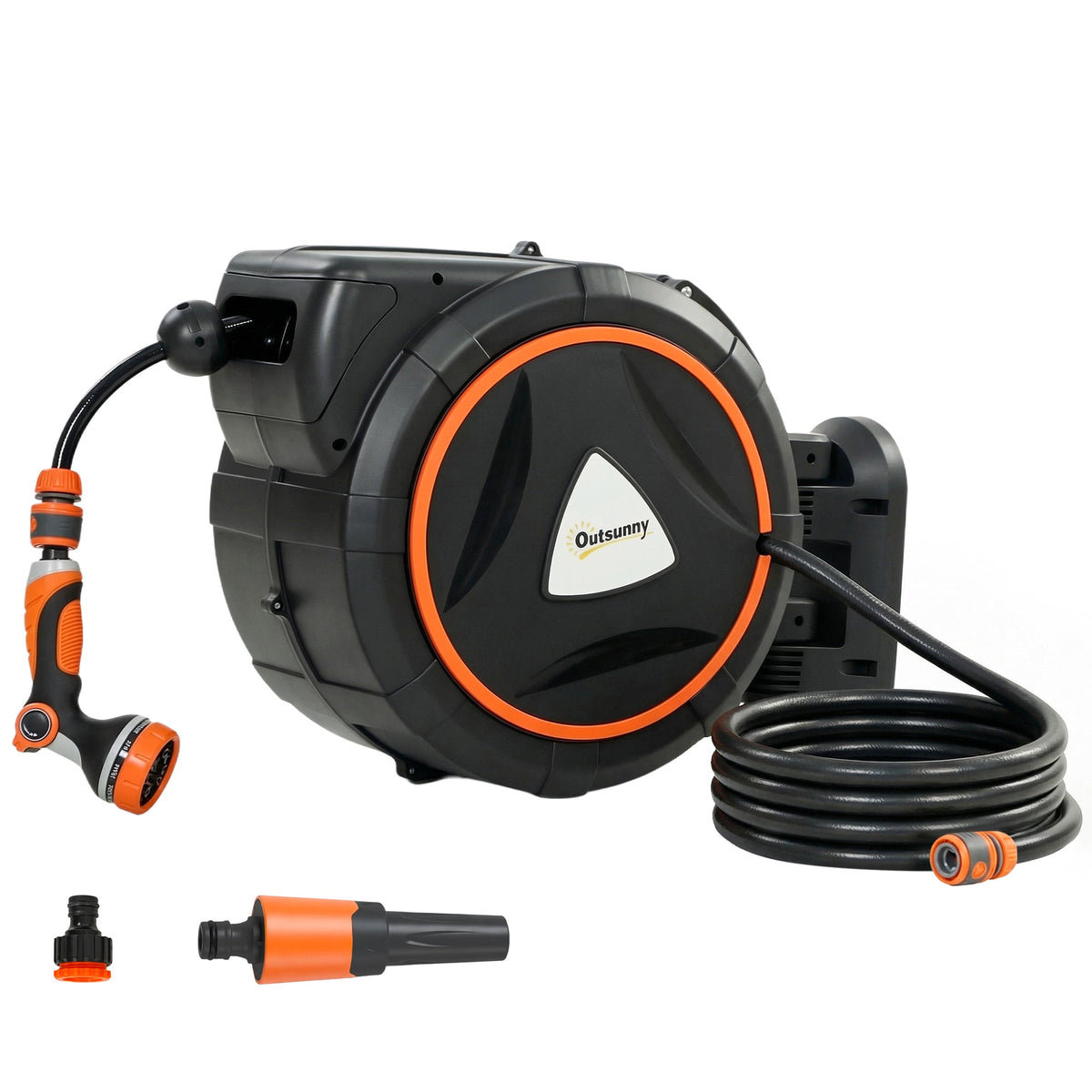 28+2m Retractable Wall-Mount Hose Reel with Auto Retraction & 180° Swivel, Orange — product view 1