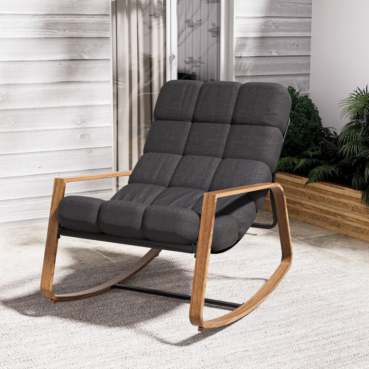LOUNGE YARD Outdoor Modern Rocking Chair with Water-Resistant Fabric & Walnut-Finish Legs — product view 1